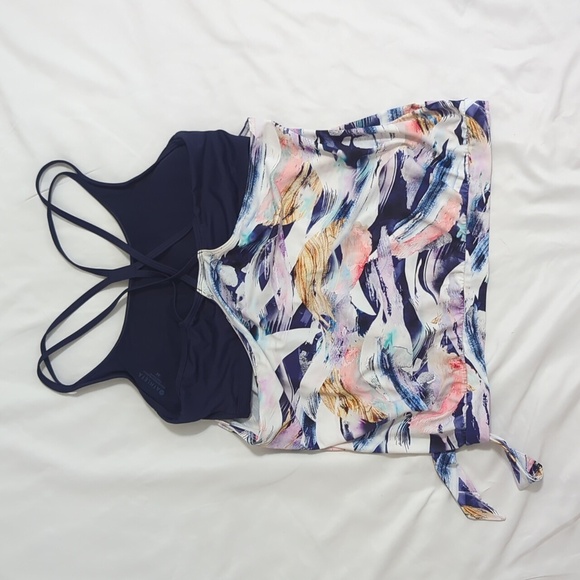 Athleta Sunflare Blousy Tankini Top, Color Blue Multi Size M - Picture 3 of 14